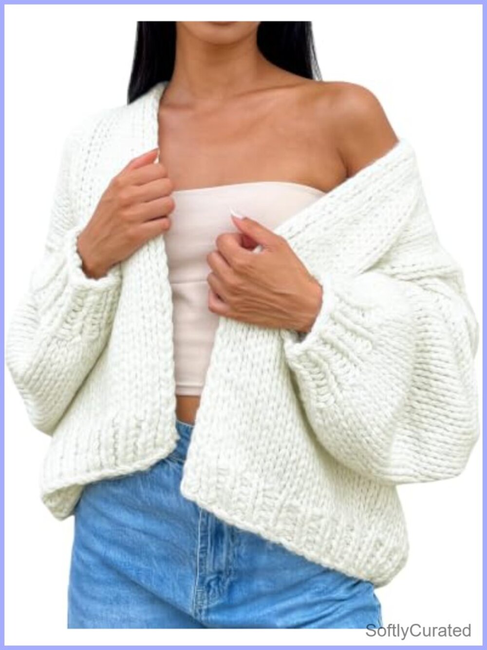 Women's Crochet Chunky Knit Open Front Long Sleeve Cardigan Oversized Sweater